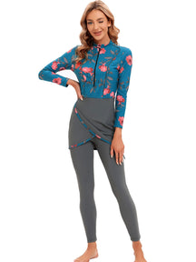 New Muslim Swimwear Women Modest Patchwork Hijab Long Sleeves Sport Swimsuit 3pcs Islamic Burkinis Wear Bathing Suit