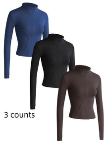 Mock Neck Sports Outerwear, Athletic Long Sleeve Sports Top, Gym Clothes, Comfortable Ladies Jacket for Indoor Outdoor Wear, Gym Clothing, Valentine's Day Gift for Girl, Fall Gift