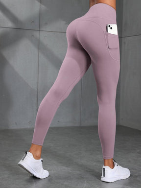 Solid Color High Waisted Yoga Pants With Pockets, Exercise Running Yoga Leggings, Tummy Control Workout Running Yoga Leggings for Women