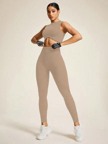 Women's Letter Pattern Crop Tank Top & High Waist Leggings Tracksuit Set, Casual Comfy Breathable Seamless for Yoga Gym Workout Running, Ladies Sportswear for All Seasons, Workout Clothes, Fitness Clothes, Sleeveless Gym Tops, Athleisure Wear