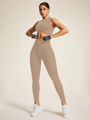 Women's Letter Pattern Crop Tank Top & High Waist Leggings Tracksuit Set, Casual Comfy Breathable Seamless for Yoga Gym Workout Running, Ladies Sportswear for All Seasons, Workout Clothes, Fitness Clothes, Sleeveless Gym Tops, Athleisure Wear