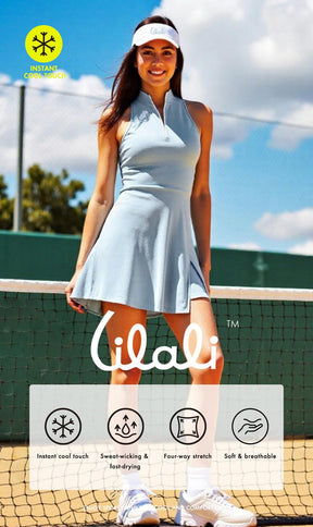 Women's Comfortable Stand Collar Pickleball Dress with Shorts Sleeveless Split Hem Clothing Quick-Dry Workout Athletic Dress with Pockets for Tennis Yoga Golf Activewear Sport