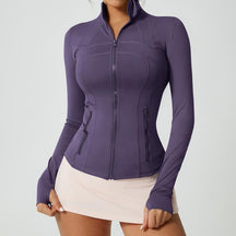 Women's Solid Color Multi-Functional Paneled Zippered Sports Yoga Jacket,gym workouts, badminton, and casual exercise. workout clothes women Design