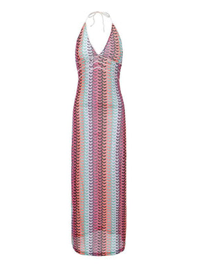 Women's All Over Print Halter Neck Dress, Casual Sleeveless Dress for Beach Holiday Vacation, Ladies Clothes for Summer, Clothing, Summer Clothes 2025, Backless Cover Up Dress, Beach Cover Ups, Summer Swimming Cover, Crochet Cover Up