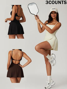 Women's Seamless High Elastic Back Strap One-piece Yoga Suit Outdoor Sports Mountain Climbing Running Playing Tennis Skirt Gym Workout Skirt with Leggings, Tennis Attire, Sports Clothes, Workout Gym Clothing