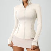 Women's Solid Color Multi-Functional Paneled Zippered Sports Yoga Jacket,gym workouts, badminton, and casual exercise. workout clothes women Design