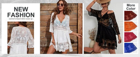Women's Contrast Lace Bathing Suit Cover Up V-Neck Swimsuit Coverups Loose Swimwear Beach Dress Beachwear Deals for You Days