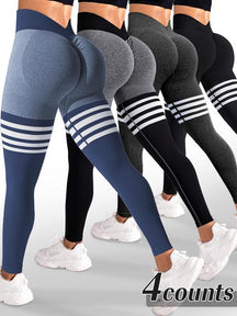 Women's Striped Print Tummy Control Leggings, High Waisted Breathable Skinny Pants for Yoga Gym Workout Running, Ladies Sportswear for All Seasons, Gym Wear, Legging Fitness, Breathable Athletic Bottoms, Athleisure Pants, Breathable Sporty Bottoms