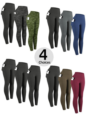Solid Color High Waisted Yoga Pants With Pockets, Exercise Running Yoga Leggings, Tummy Control Workout Running Yoga Leggings for Women