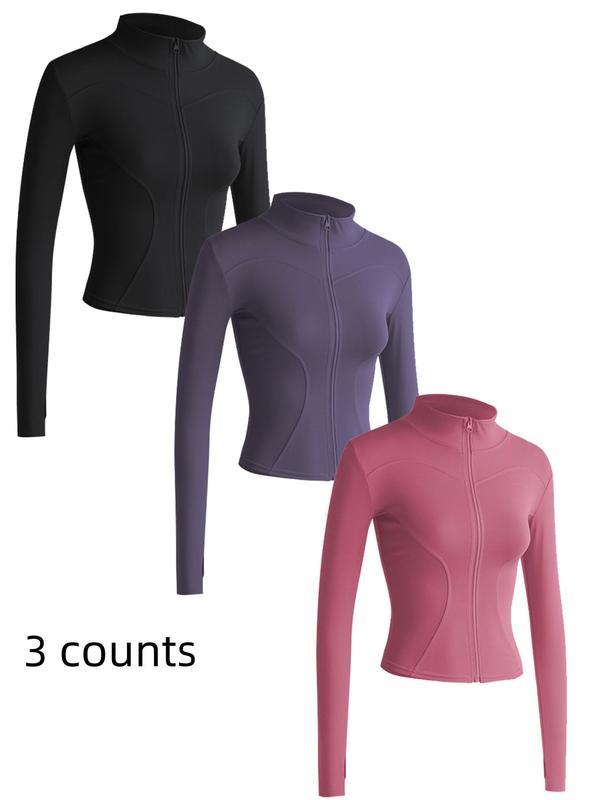 Mock Neck Sports Outerwear, Athletic Long Sleeve Sports Top, Gym Clothes, Comfortable Ladies Jacket for Indoor Outdoor Wear, Gym Clothing, Valentine's Day Gift for Girl, Fall Gift
