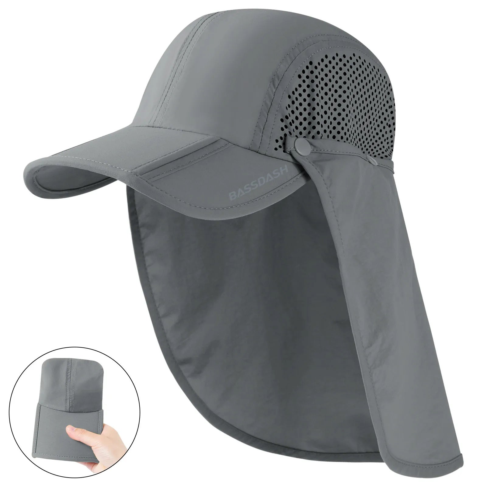 50+ Foldable Fishing Hat Baseball Cap with Removable Neck Flap Portable for Men Women Golf Hiking