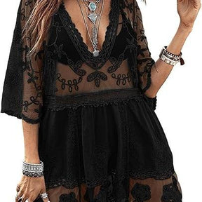 Women's Contrast Lace Bathing Suit Cover Up V-Neck Swimsuit Coverups Loose Swimwear Beach Dress Beachwear Deals for You Days