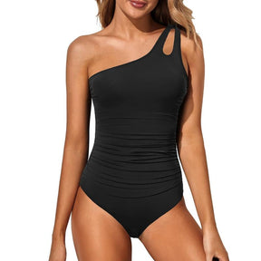 One Shoulder One Piece Swimsuit for Women Comfortable Tummy Control Bathing Suits Modest Full Coverage Keyhole Swimwear Beach Swimming Clothing