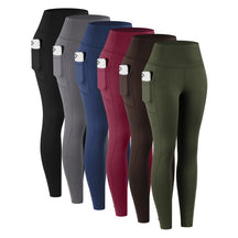 Solid Color High Waisted Yoga Pants With Pockets, Exercise Running Yoga Leggings, Tummy Control Workout Running Yoga Leggings for Women