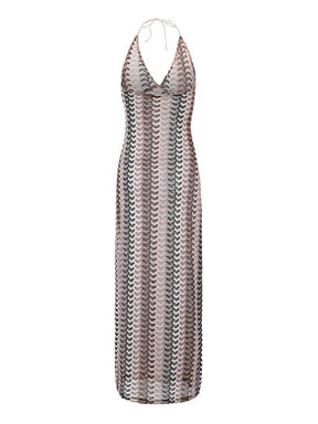 Women's All Over Print Halter Neck Dress, Casual Sleeveless Dress for Beach Holiday Vacation, Ladies Clothes for Summer, Clothing, Summer Clothes 2025, Backless Cover Up Dress, Beach Cover Ups, Summer Swimming Cover, Crochet Cover Up