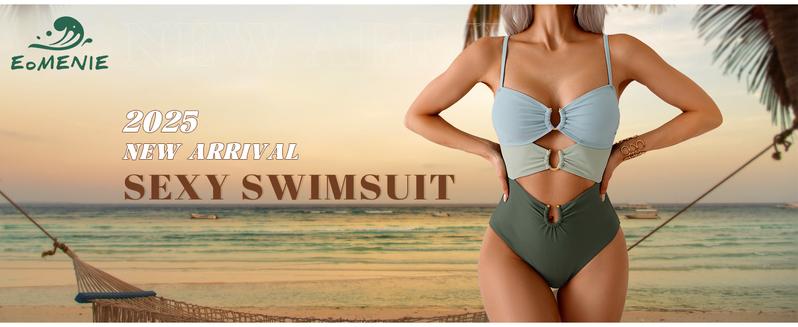 One Piece Swimsuit for Women Ring Linked Monokini Sexy Bathing Suit Cutout Swim Suit Outdoorfun