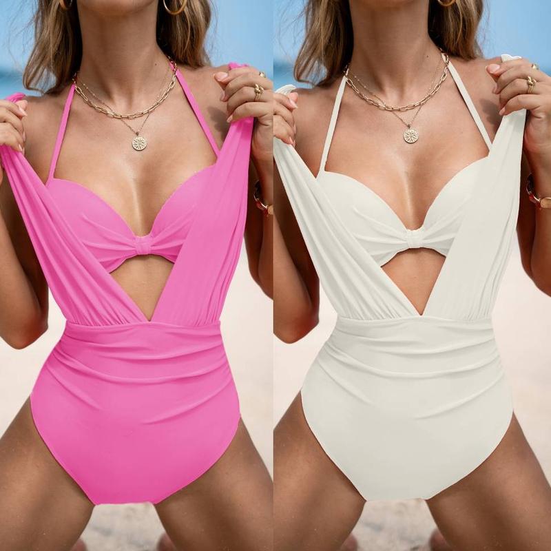 Women's Underwire Tummy Control One Piece Swimsuit Casual Beachwear Deep V Neck High Bust Support Summer Beach Trendy Swimwear Bathing Suits  #TikTokShopLaborDaySale