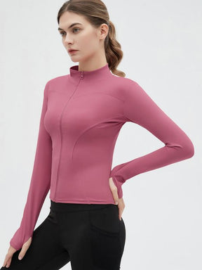 Mock Neck Sports Outerwear, Athletic Long Sleeve Sports Top, Gym Clothes, Comfortable Ladies Jacket for Indoor Outdoor Wear, Gym Clothing, Valentine's Day Gift for Girl, Fall Gift