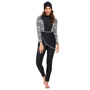 New Muslim Swimwear Women Modest Patchwork Hijab Long Sleeves Sport Swimsuit 3pcs Islamic Burkinis Wear Bathing Suit
