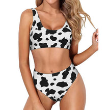 Women Two Piece Scoop Neck Bikini Crop Top High Cut Swimsuit Sporty High Waisted Bathing Suit with Bottoms