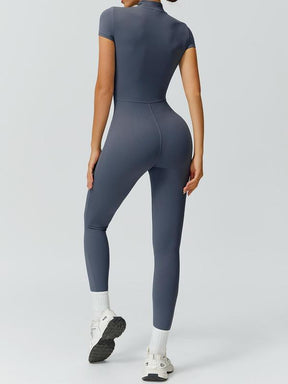 Women's High Elastic Soft Collar Half-zip Tight Waist Tight Hip Yoga Suit Outdoor Running, Cycling, Mountaineering, Walking, Naked Body Clothes Gym Sports Training All-match Short-sleeved Pants, Workout Gym Clothing, Sportswear Jumpsuits
