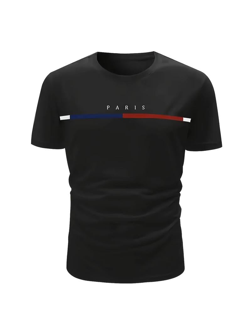 5 pieces of men's fashion letter pattern T-shirts, classic short-sleeved round-neck T-shirts, suitable for summer casual outings, sports and training.  Outdoorfun ，Top Streetwear