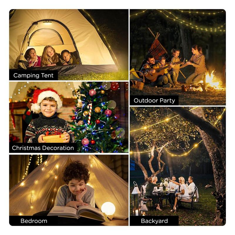 Camping String Lights, 4 in 1 Quick Storage 32.8FT Rechargeable Retractable String Lights with 8 Lighting Modes, Waterproof Emergency Light Outdoor Led Bulbs Lamp