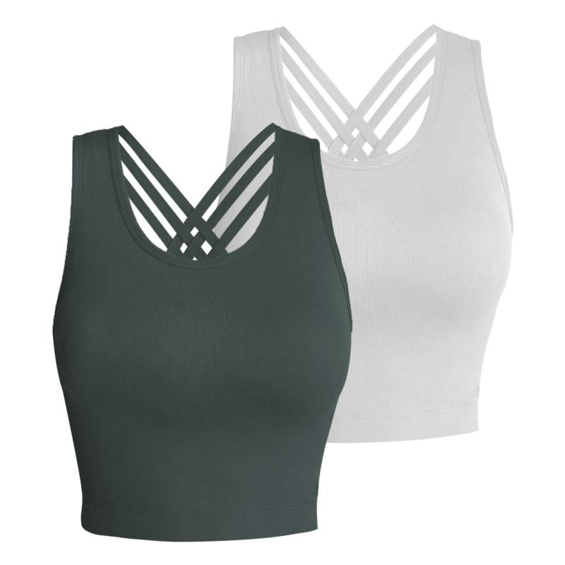 Pro-Fit Seamless 2 pieces  Cross-back sports bra, Comfortable, Support, Stretchy, Summer Outfits, everyday bra, Women Workout Clothes, Activewear 32678