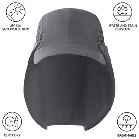 50+ Foldable Fishing Hat Baseball Cap with Removable Neck Flap Portable for Men Women Golf Hiking