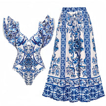 Three-piece Set Women's Floral Print Swimsuit Set, Boho Fashion Layered Ruffle Trim Swim Top & Swim Panty & Cover Up Skirt Set, Three-piece Swimwear for Beach Holiday Vacation, Bikini Sets, Modest Swimming Wear, Bathing Suits, Bikinis Sets