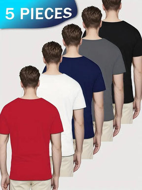 5 pieces of men's fashion letter pattern T-shirts, classic short-sleeved round-neck T-shirts, suitable for summer casual outings, sports and training.  Outdoorfun ，Top Streetwear