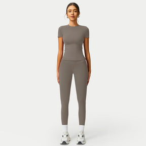 Women's 2-Piece Cherry Print Crew Neck Tee & High-Waist Leggings Set , Extended Hemline, Quick-Dry Snug , Yoga, Gym, Athleisure , Women's Activewear Pilates Outfits Compression Shirts Sweatpants