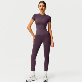 Women's 2-Piece Cherry Print Crew Neck Tee & High-Waist Leggings Set , Extended Hemline, Quick-Dry Snug , Yoga, Gym, Athleisure , Women's Activewear Pilates Outfits Compression Shirts Sweatpants