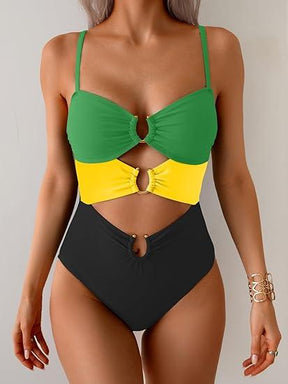 One Piece Swimsuit for Women Ring Linked Monokini Sexy Bathing Suit Cutout Swim Suit Outdoorfun