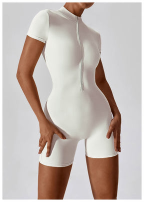 European and American Summer Zipper Short Sleeve Yoga Jumpsuit for Women Dance Fitness Tight Sports Jumpsuit Swimsuit
