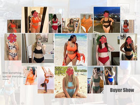 Women Two Piece Scoop Neck Bikini Crop Top High Cut Swimsuit Sporty High Waisted Bathing Suit with Bottoms