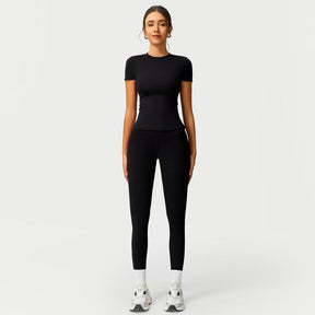 Women's 2-Piece Cherry Print Crew Neck Tee & High-Waist Leggings Set , Extended Hemline, Quick-Dry Snug , Yoga, Gym, Athleisure , Women's Activewear Pilates Outfits Compression Shirts Sweatpants