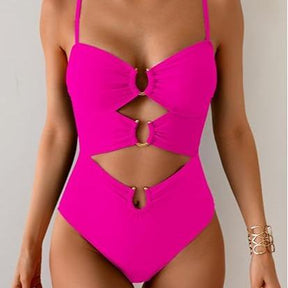 One Piece Swimsuit for Women Ring Linked Monokini Sexy Bathing Suit Cutout Swim Suit Outdoorfun