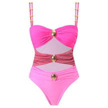 Women’s Metal Design 2 Piece Cut Out Color Block Sexy Swimsuit With Cover Up Skirt
