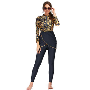 New Muslim Swimwear Women Modest Patchwork Hijab Long Sleeves Sport Swimsuit 3pcs Islamic Burkinis Wear Bathing Suit