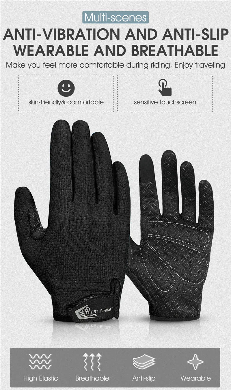 BIKING Summer Cycling Gloves Full Finger MTB Bike Gloves Touch Screen Non Slip Silicone Palm Driving Riding Gloves
