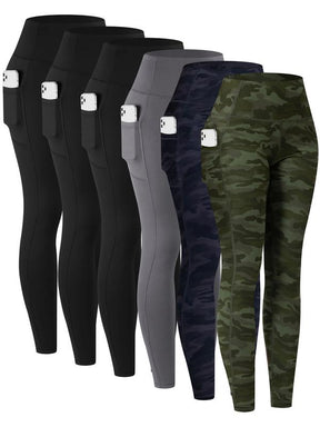 Solid Color High Waisted Yoga Pants With Pockets, Exercise Running Yoga Leggings, Tummy Control Workout Running Yoga Leggings for Women