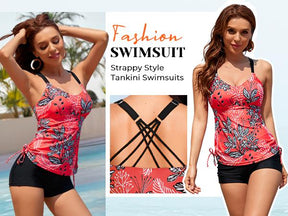 Tempt Me Two Piece Tankini Swimsuits for Women Tummy Control Bathing Suit with Shorts Athletic Swimwear
