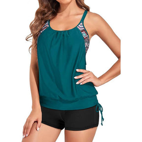 Womens Tankini Swimsuits Two Piece Tummy Control Bathing Suits Blouson Tankini Top with Sporty Boy Shorts Plus Size Tankini Swimsuits for Women Swimwear Swimsuits for Curvy Women  dealsforyoudays