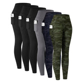 Solid Color High Waisted Yoga Pants With Pockets, Exercise Running Yoga Leggings, Tummy Control Workout Running Yoga Leggings for Women