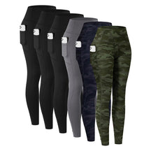 Solid Color High Waisted Yoga Pants With Pockets, Exercise Running Yoga Leggings, Tummy Control Workout Running Yoga Leggings for Women