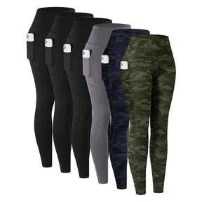 Solid Color High Waisted Yoga Pants With Pockets, Exercise Running Yoga Leggings, Tummy Control Workout Running Yoga Leggings for Women