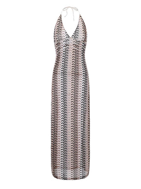 Women's All Over Print Halter Neck Dress, Casual Sleeveless Dress for Beach Holiday Vacation, Ladies Clothes for Summer, Clothing, Summer Clothes 2025, Backless Cover Up Dress, Beach Cover Ups, Summer Swimming Cover, Crochet Cover Up