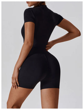 European and American Summer Zipper Short Sleeve Yoga Jumpsuit for Women Dance Fitness Tight Sports Jumpsuit Swimsuit