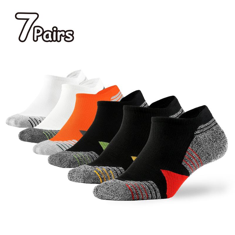 Men's Colorblock Striped Print Ankle Socks,7 Pairs ,Casual Moisture Wicking Low Cut Socks,Soft Comfy Breathable Socks for all Athletic Running